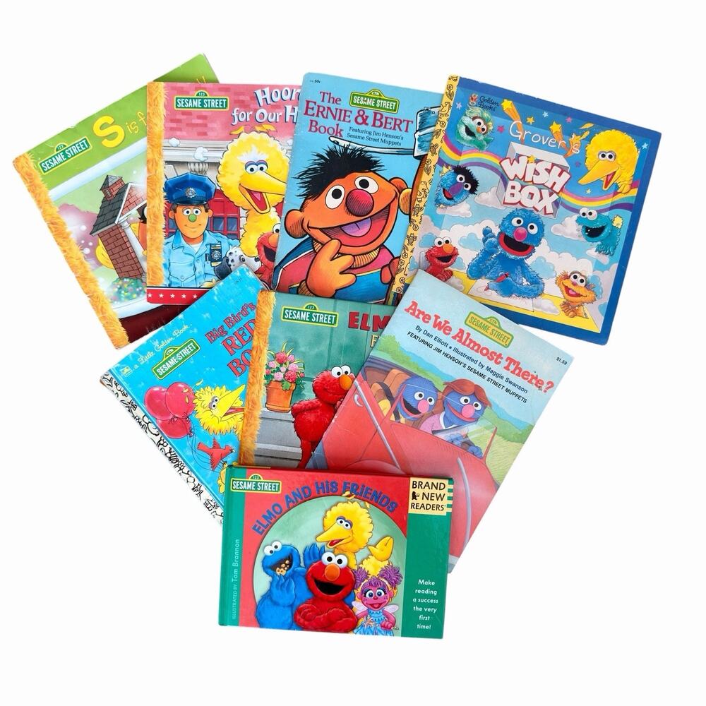 Vintage Sesame Street Elmo book lot 1970s 80s/90s set of 8 books Jim Henson